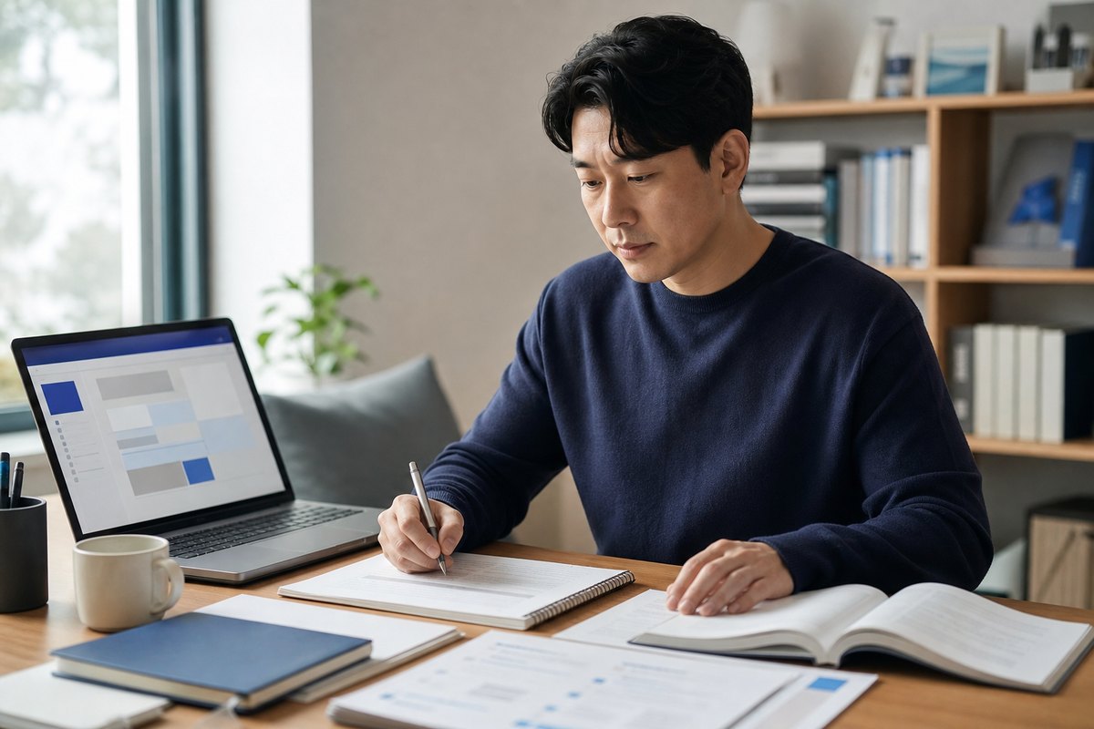 자격증 학습자가 학습 흐름을 확인하는 콘셉트 비주얼